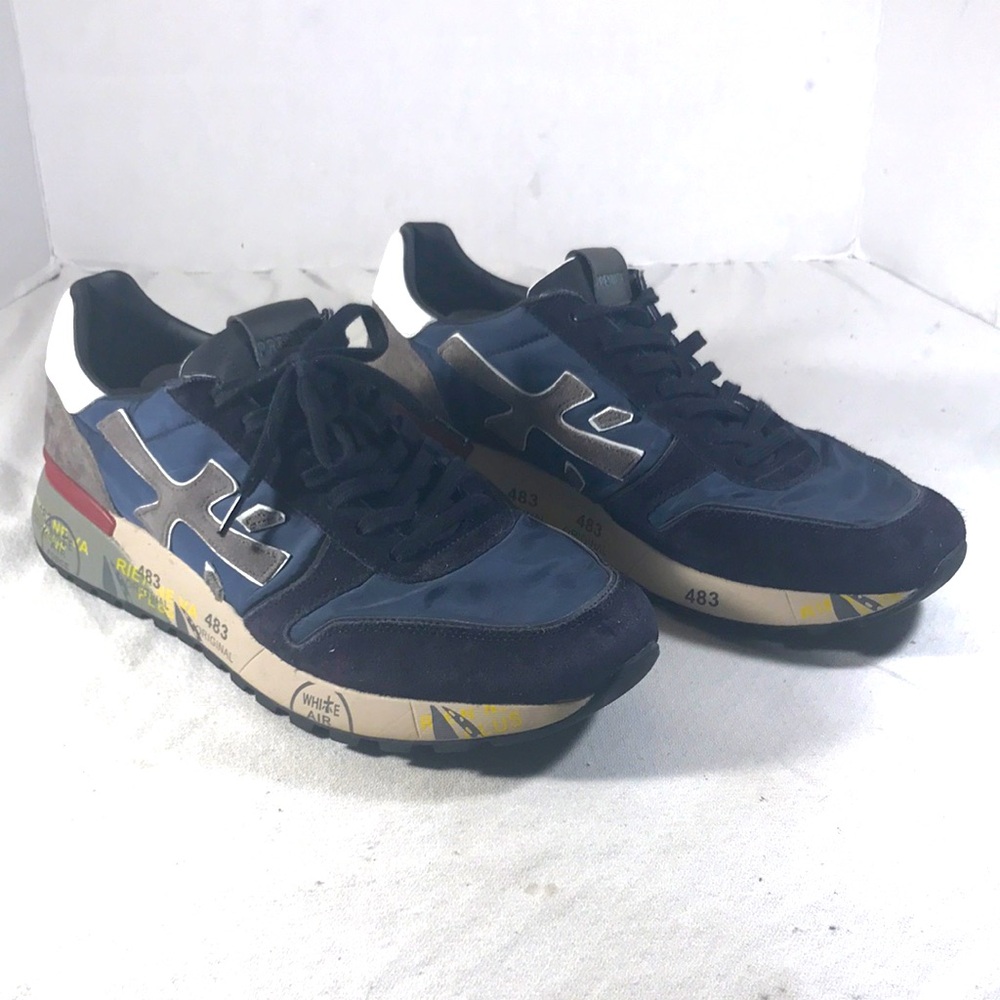 Men's Premiata Mick Lace Up 6421 trainer Blue Nylon & Black  Suede Logo Sneakers